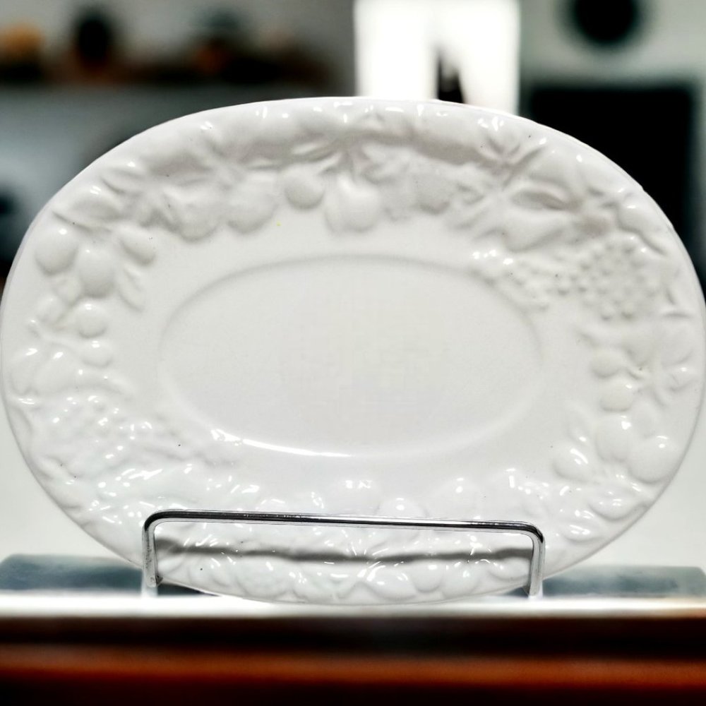 White Oval Embossed Dish 3D Harvest Fruit Design, Bread, Butter, Appetizers